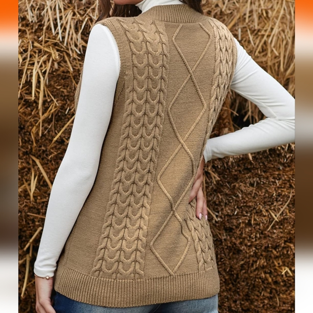 EVALESS Oversized Sweater Vest for Women V Neck Sleeveless Solid Color - Picture 2 of 6